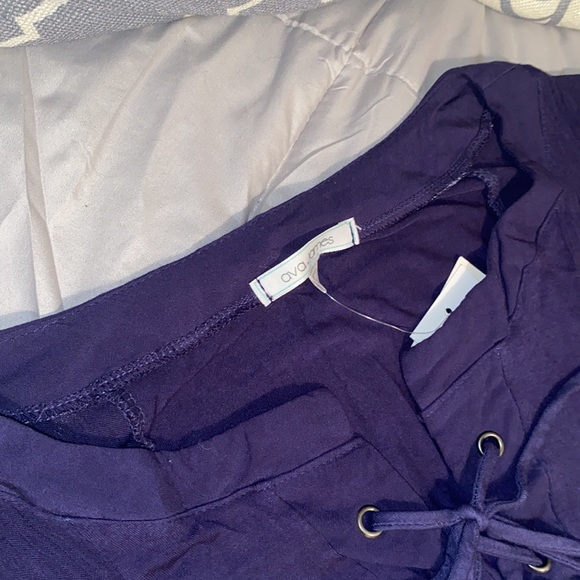 Ava James bell sleeve hi lo tunic Lace up neckline Tie dyed navy and white large - Picture 14 of 15